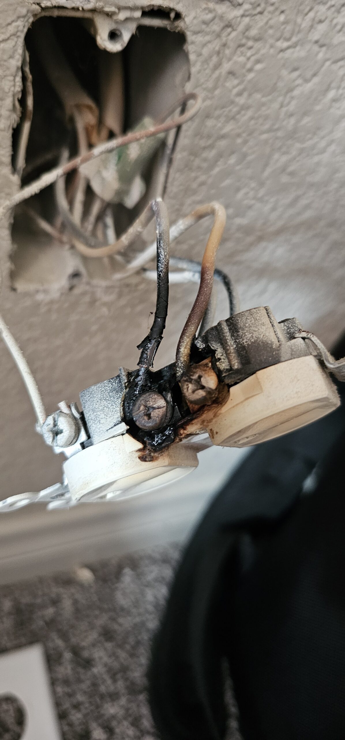 Burnt electrical outlet found during electrical troubleshooting service in Las Vegas NV